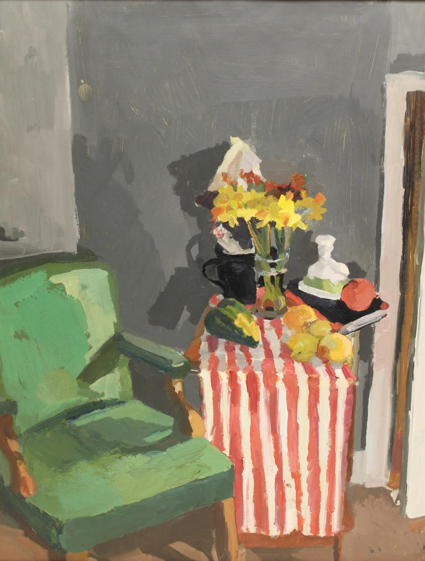 Unsigned Oil On Canvas Flowers On A Table. (1 of 3)