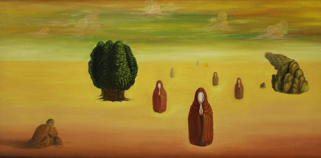Unsigned Oil On Canvas Surreal Landscape. (1 of 3)