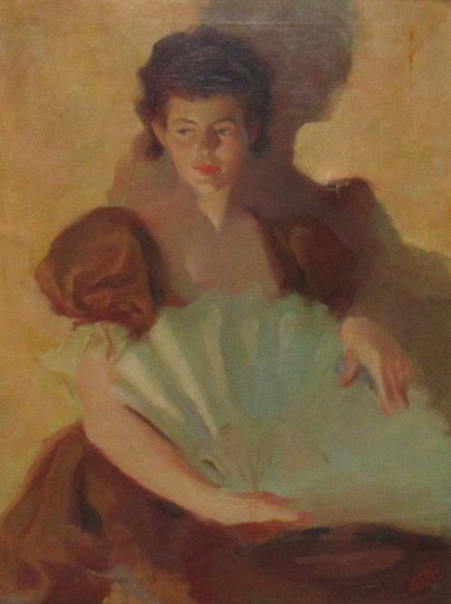 Illegibly Signed Portrait of a Lady with Fan (1 of 4)