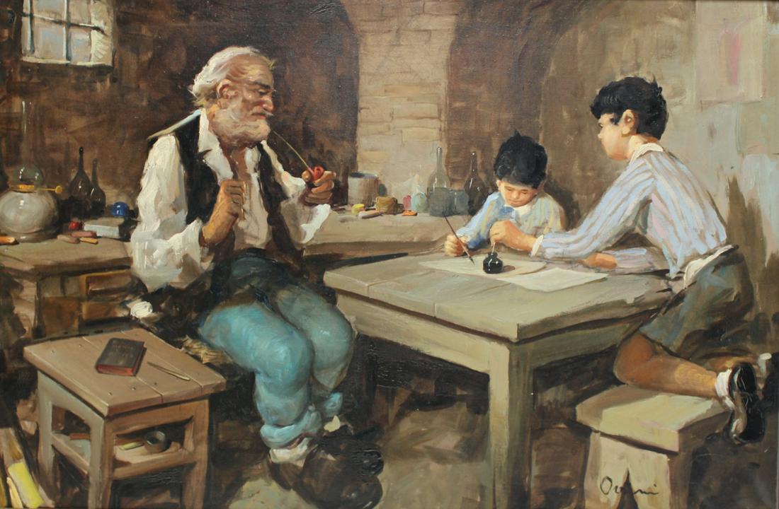 Illegibly Signed Oil on Canvas Genre Scene (1 of 4)