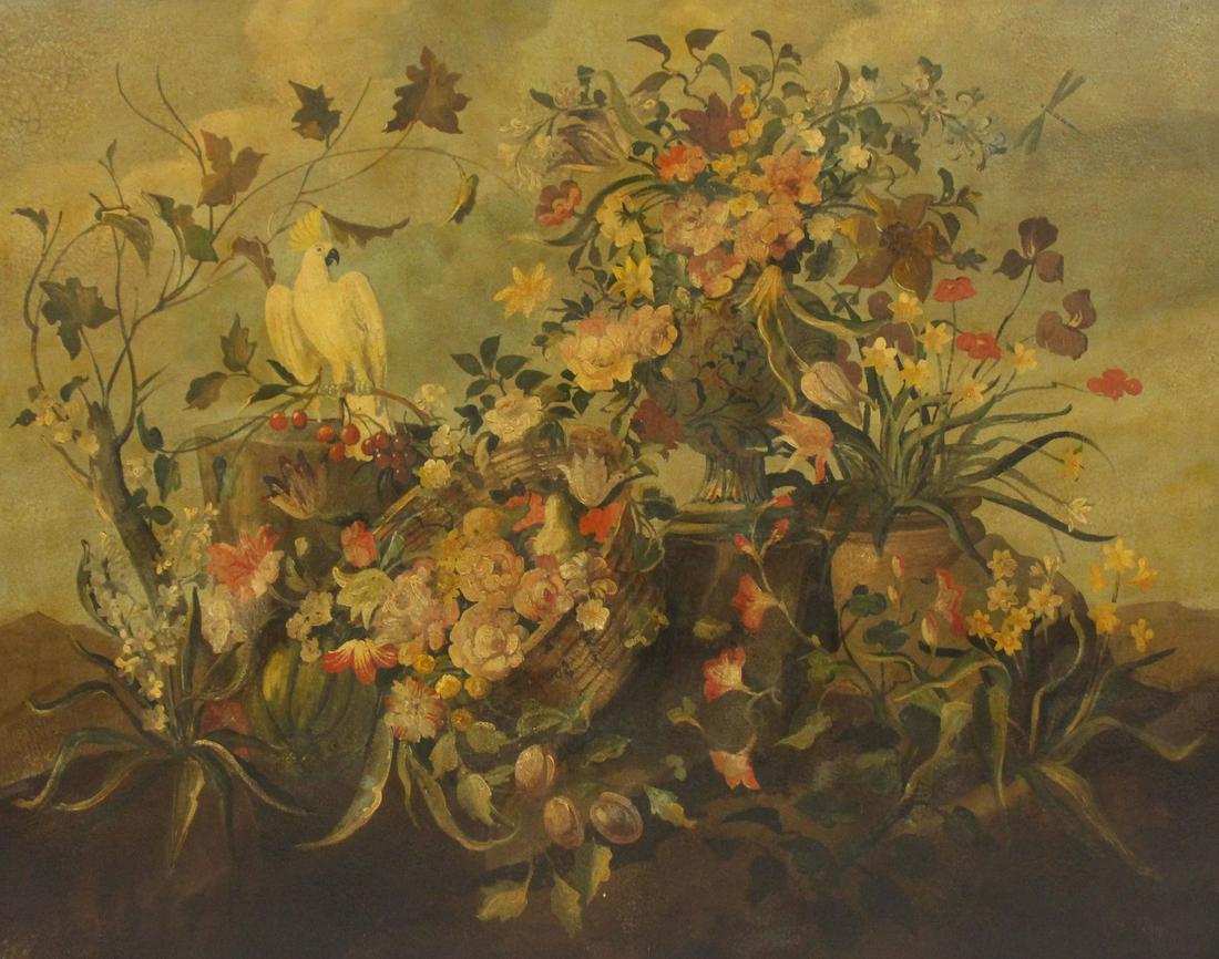 WILLIAM SKILLING (ANGLO-AMERICAN, b. 1940).: Oil on canvas. Floral Still Life. Signed lower right. From a Brooklyn, NY collection. - Dimensions: 48" high x 60" wide