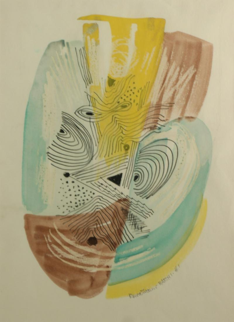 KONRAD CRAMER (AMERICAN, 1888-1963).: Mixed media on paper. Abstract Composition. Signed lower right. From a New York collection. - Dimensions: 16.5" high x 12" wide
