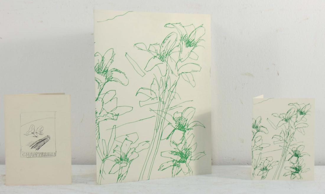 GROUPING OF TWO CHANTERELLE MENUS: By Alex Katz and Gregory Hull. Includes blank card by Alex Katz. From an NYC collection. Dimensions from 6.5" high x 4.75" wide to 12.5" high x 10" wide.