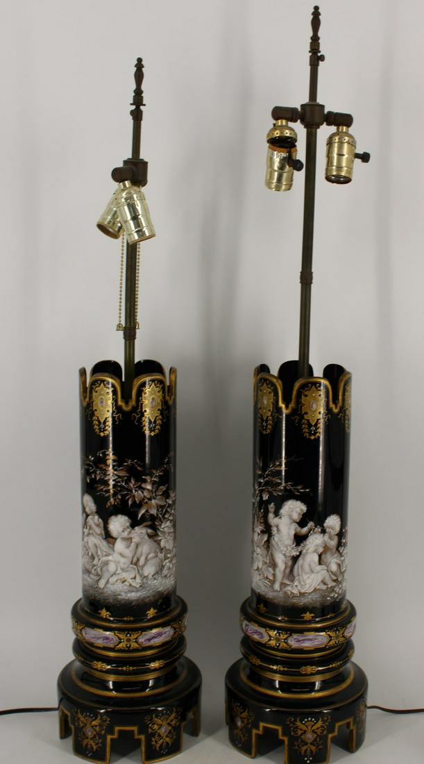 A Pair Of Bohemian Enameled Glass Lamps By Ahne (1 of 12)