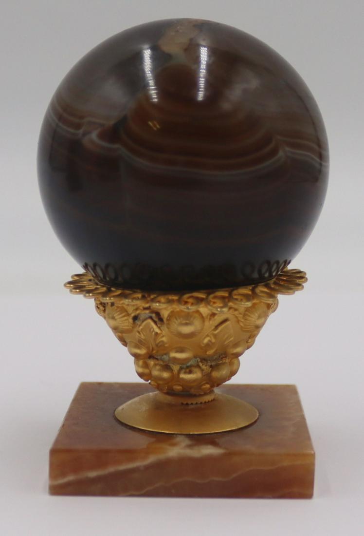 Polished Banded Agate Globe on Gilt Metal Stand. (1 of 11)