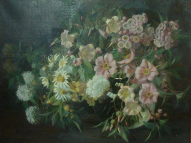 DILLON. Oil on Canvas Floral Still Life.: Signed Dillon lower right. Possibly Julia McEntee Dillon. From a NYC estate. Dimensions: 22.5" high x 27" wide.