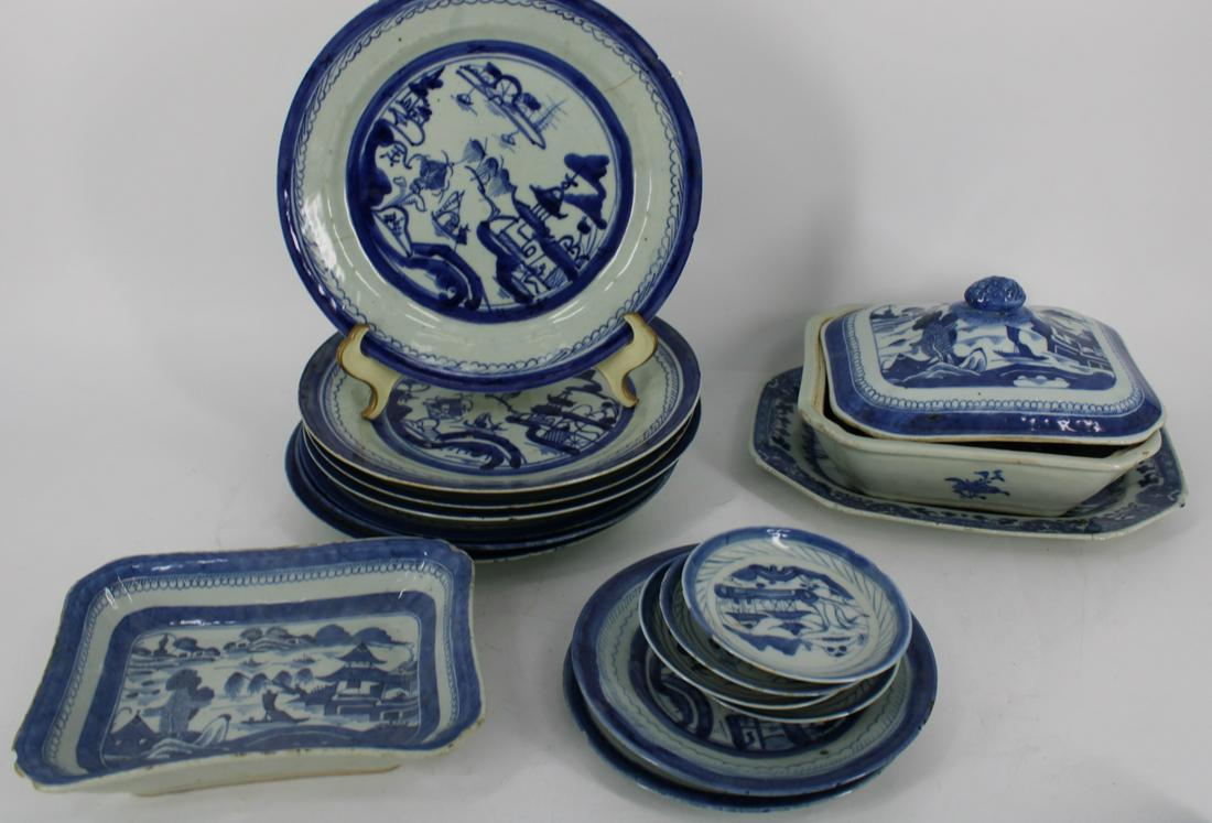 Canton Blue & White Porcelain Grouping As / Is (1 of 14)