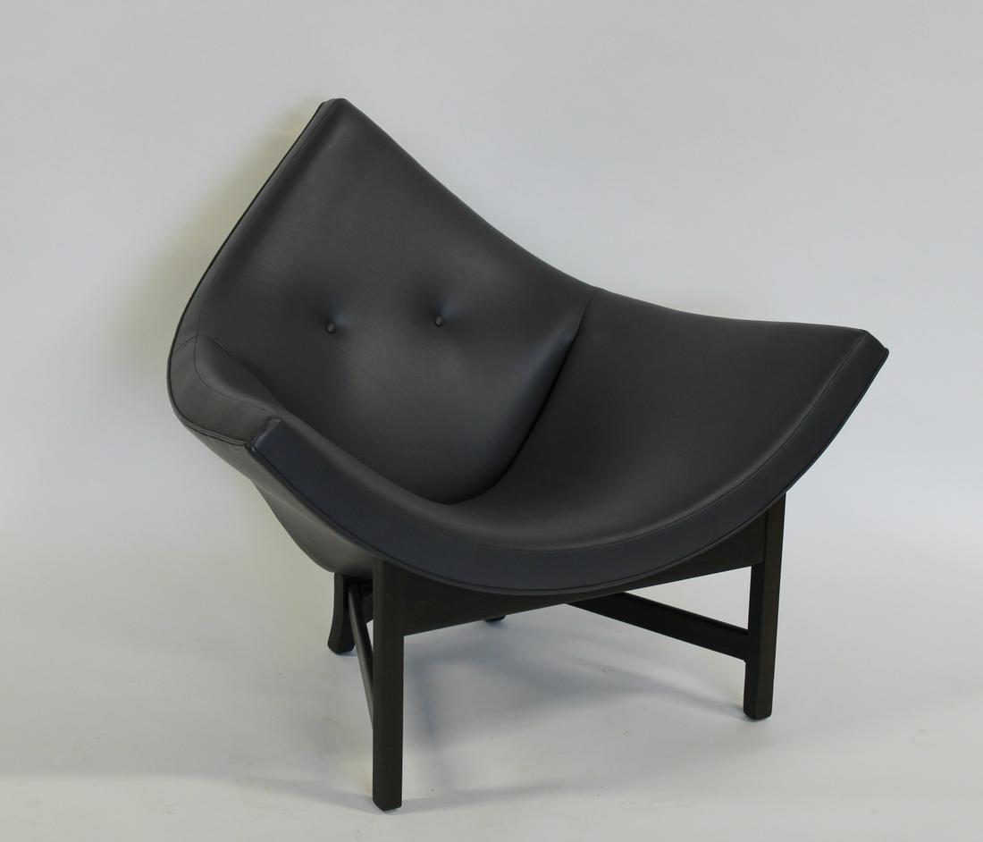 Midcentury Adrian Pearsall Black Leather Coconut: Chair. An iconic midcentury form by Adrian Pearsall reupholstered in leather. From the home of a Pelham Manor NY collector. - Dimensions: 32" x 42" x 34"