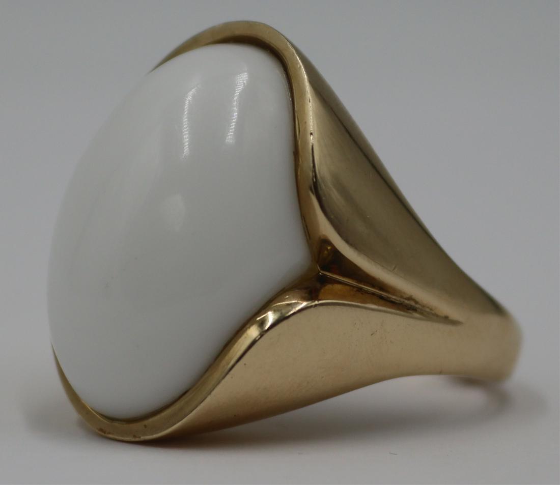 JEWELRY. 14kt Gold and White Cabochon Ring. (1 of 8)