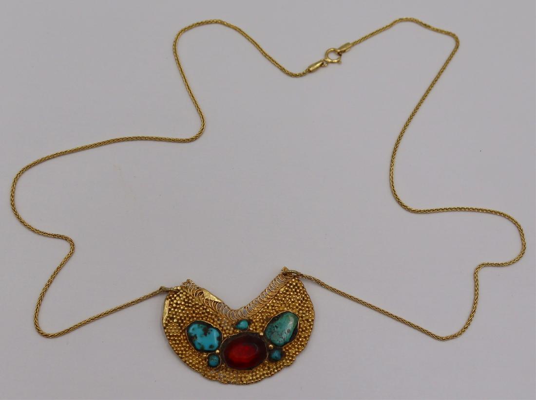 JEWELRY. 18kt Gold Turquoise and Gem Pendant. (1 of 6)