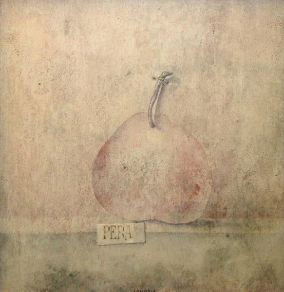 ARMODIO. Tempera on Board. "Pera.": Signed lower center. Inscribed verso with artist's name, title, and medium. Armodio, Italian, 1938-. Dimensions: 6.25" high x 5.75" wide (sight). Condition: Good, not examined out of frame.