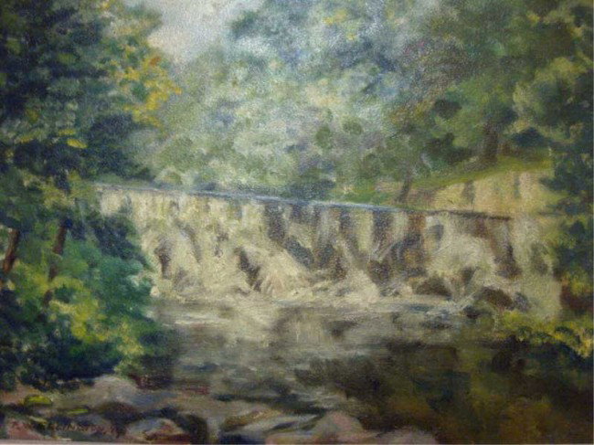 ELLINGTON, Ferdinand W. O/B of Bronx River Falls: Signed and dated '14 lower left. This oil was exhibited at the 1929 Harmon Foundation's Fine Arts Exhibition. The artist was one of twenty-five African-American artists who exhibited there along with 