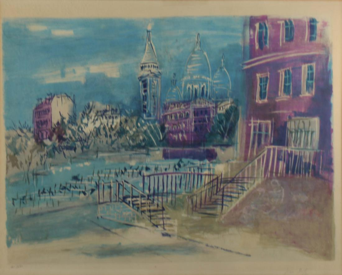 JEAN DUFY (FRENCH, 1888-1964).: Lithograph. "Montmartre". Signed lower right. No. 121/250. From a New York collection. - Dimensions: 21" high x 26" wide