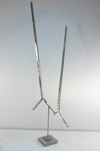 GEORGE RICKEY (AMERICAN, 1907-2002).: Stainless steel. Two Lines Up Excentric. 1977. No. 3 from an edition of 5. Signed, numbered, and dated at base. - Dimensions: 53" high x 17.5" wide