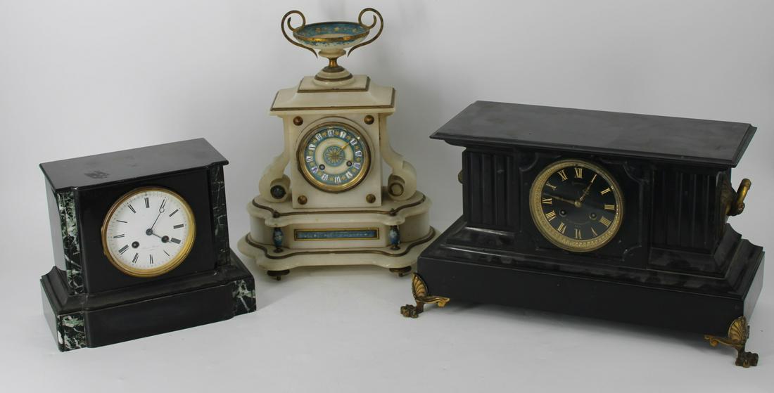3 Assorted Antique Marble Mantel Clocks. (1 of 14)