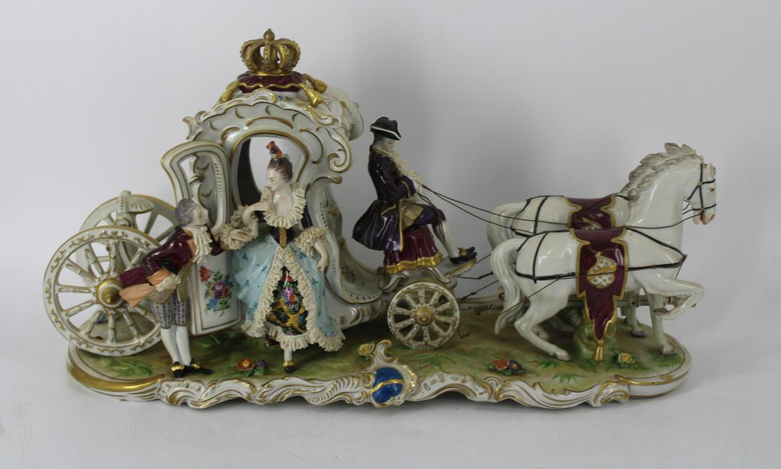 Large Dresden Porcelain Horses And Carriage. (1 of 8)