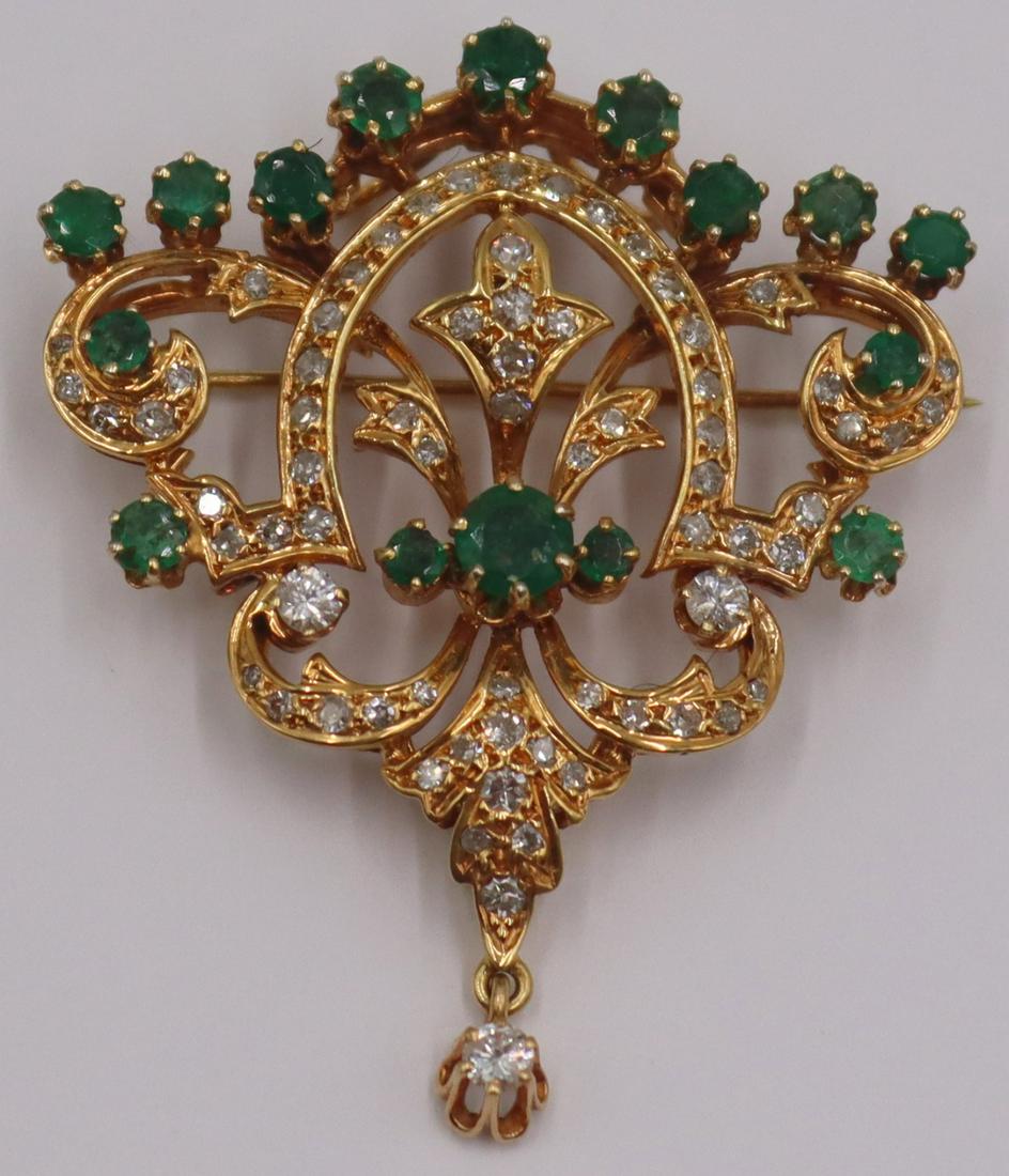 JEWELRY. 14kt Gold, Emerald and Diamond Brooch or (1 of 7)