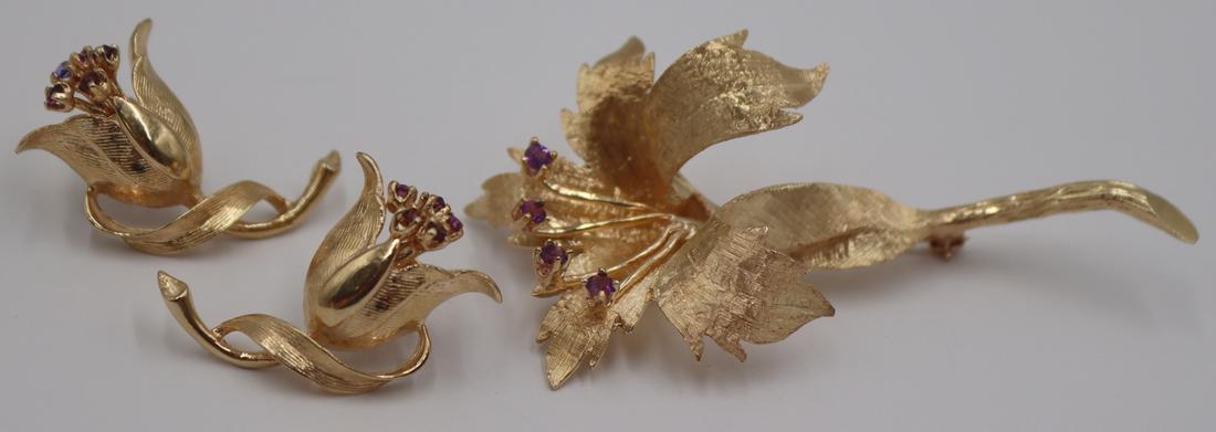 JEWELRY. 3 Pc. 14kt Gold and Colored Gem Suite. (1 of 8)