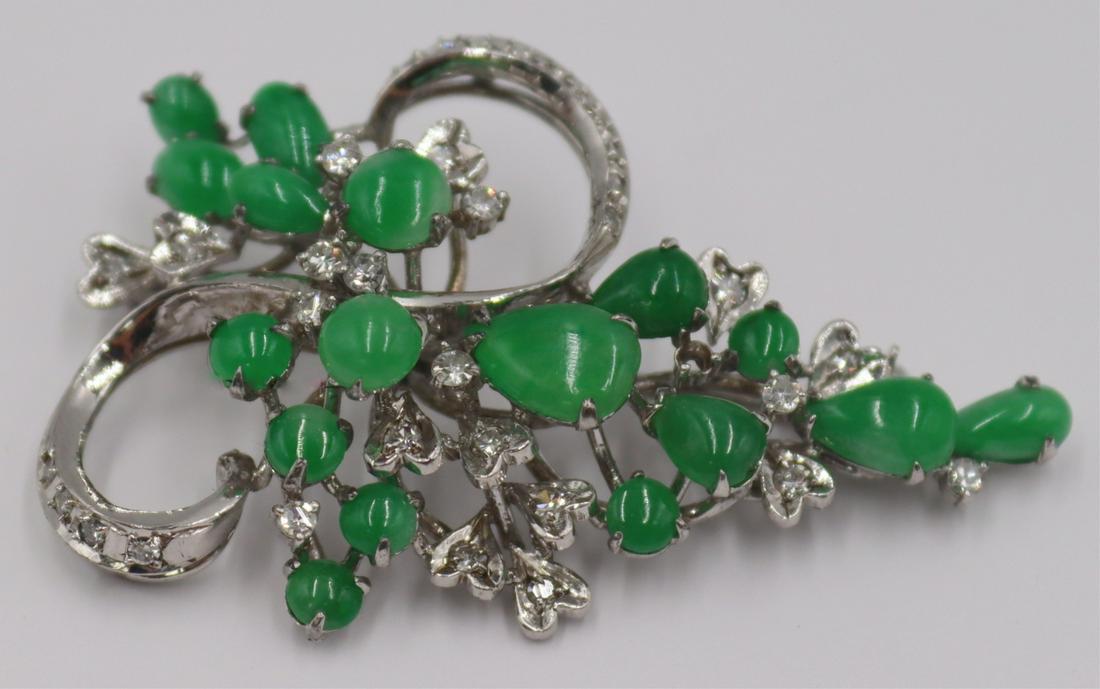 JEWELRY. 18kt Gold, Jade and Diamond Brooch. (1 of 8)