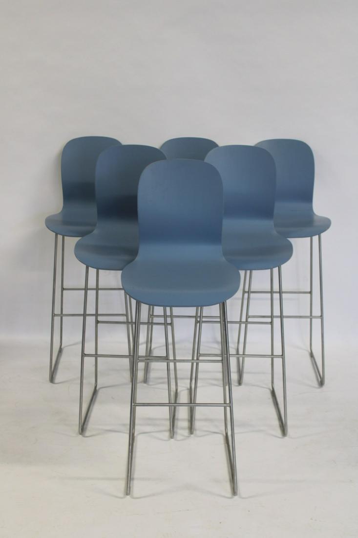 6 Capelinni Sgd Lacquered Wood And Chrome Stools.: From a Brooklyn NY estate. - Dimensions: 14" x 17.5" x 16"