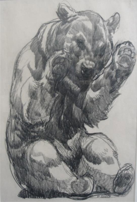 JOUVE, Paul. Crayon on Paper Drawing of Bear.: Signed P. Jouve lower right. Paul (Pierre) Jouve, French, 1878-1973. From the estate of a private NYC collector. Purchased at Christie's in 1991 for $1000. Dimensions: 18.5" x 12" Condition: Good.