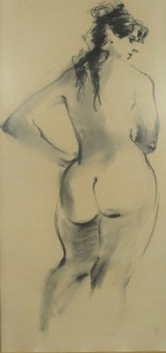 CARR. Signed 1961 Charcoal of a Nude. : From an East 18th St NYC estate. Signed and dated in pencil lower right. (Possibly T. Carr, Northern Ireland). Dimensions: 36" high x 17" wide (sight).