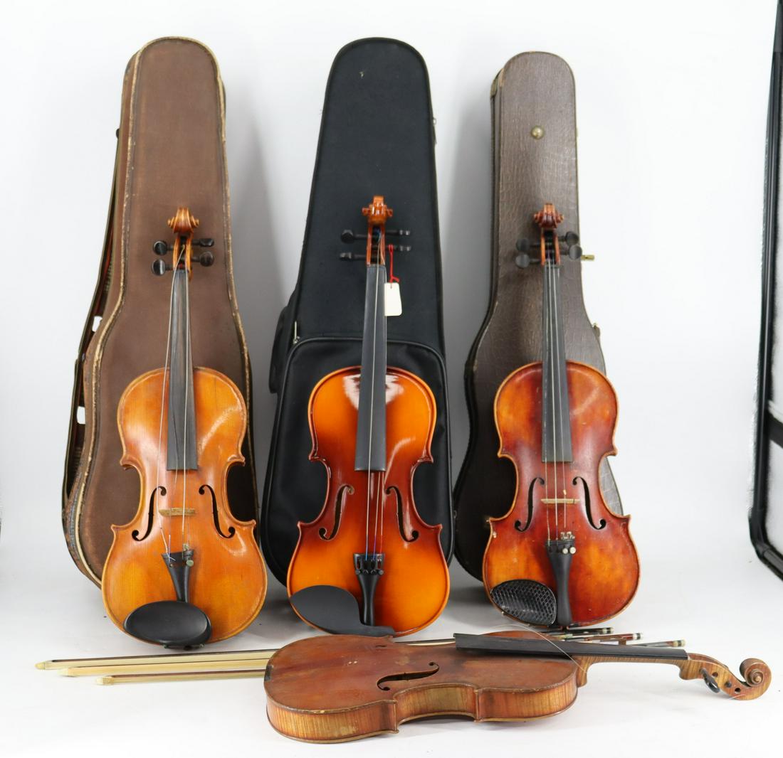 4 Vintage Violins, 3 Bows and 3 Cases. (1 of 20)