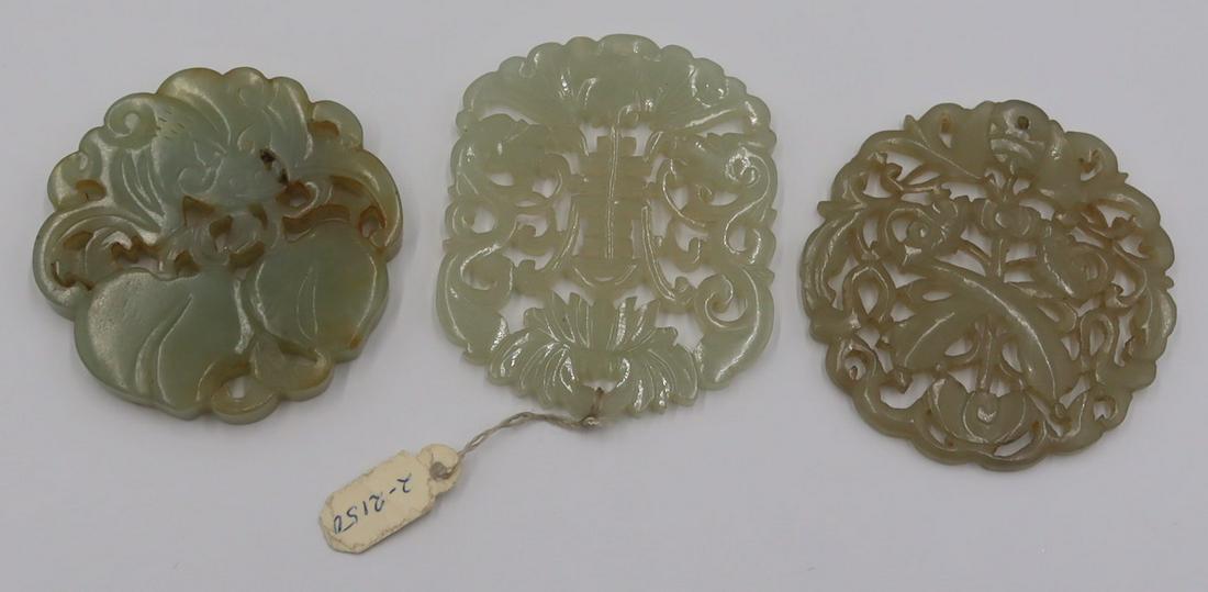 (3) Antique Chinese Carved Jade Plaques. (1 of 8)