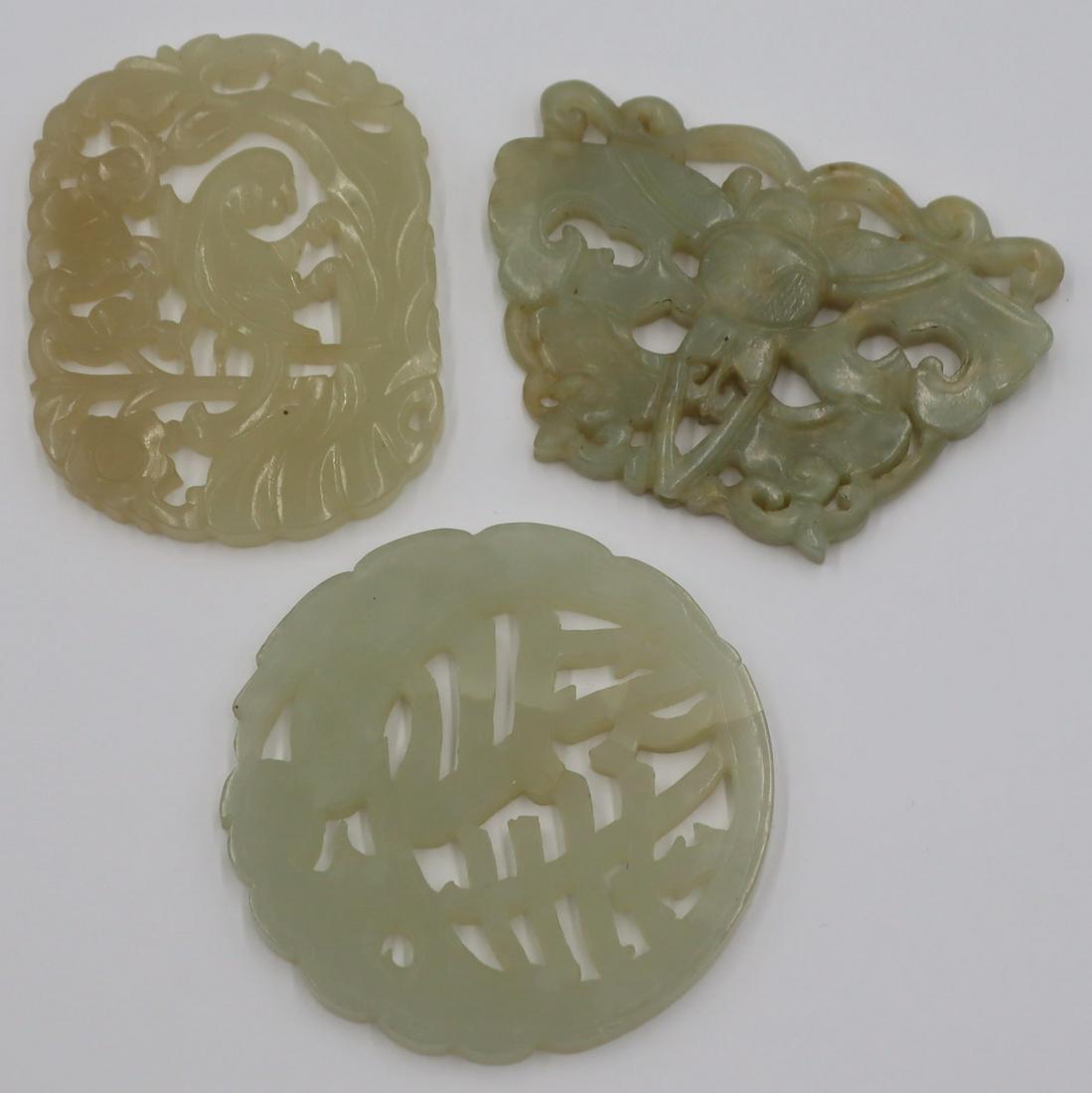 (3) Antique Chinese Carved Jade Plaques. (1 of 8)