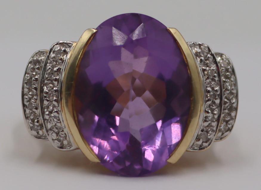 JEWELRY. 14kt Gold, Amethyst and Diamond Ring. (1 of 8)