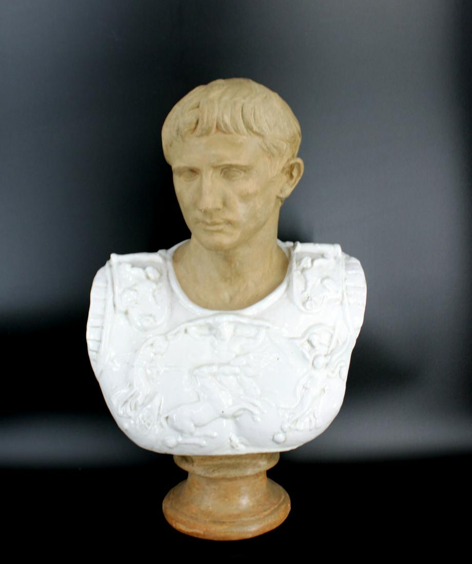 Large Antique Glazed Terracotta Bust Of Caesar. (1 of 9)