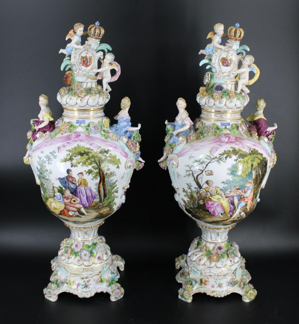 Dresden Porcelain Pr Of Large 19th Century Lidded (1 of 18)