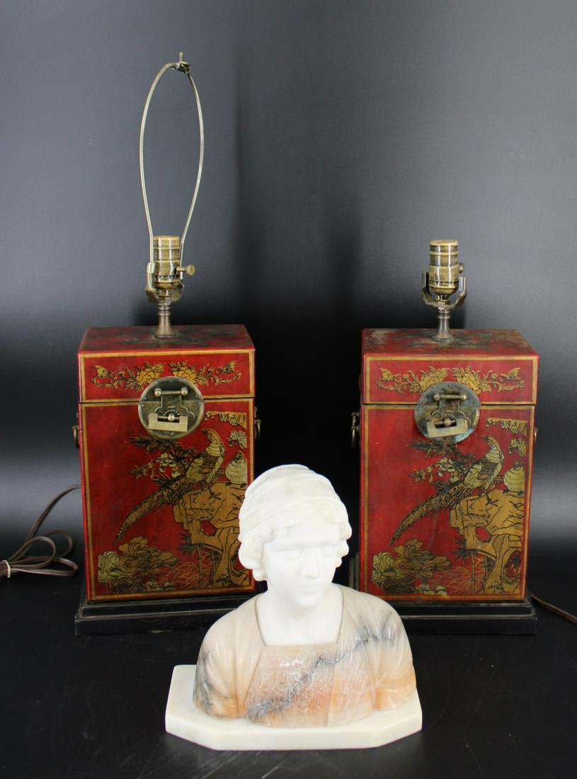 2 Antique Leather Wrapped Chinoiserie Lamps & (1 of 6)