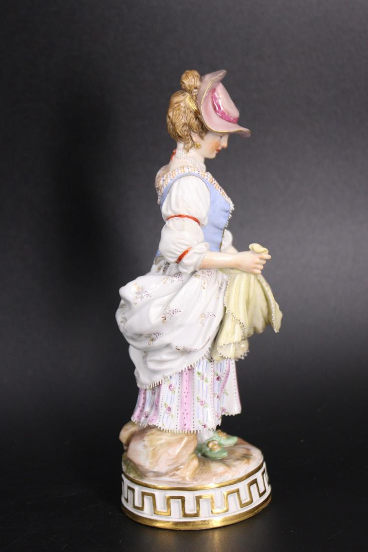 Meissen Signed Porcelain Figure Of Lady In Bonnet: From a Yonkers NY estate. - Dimensions: 6.75" h