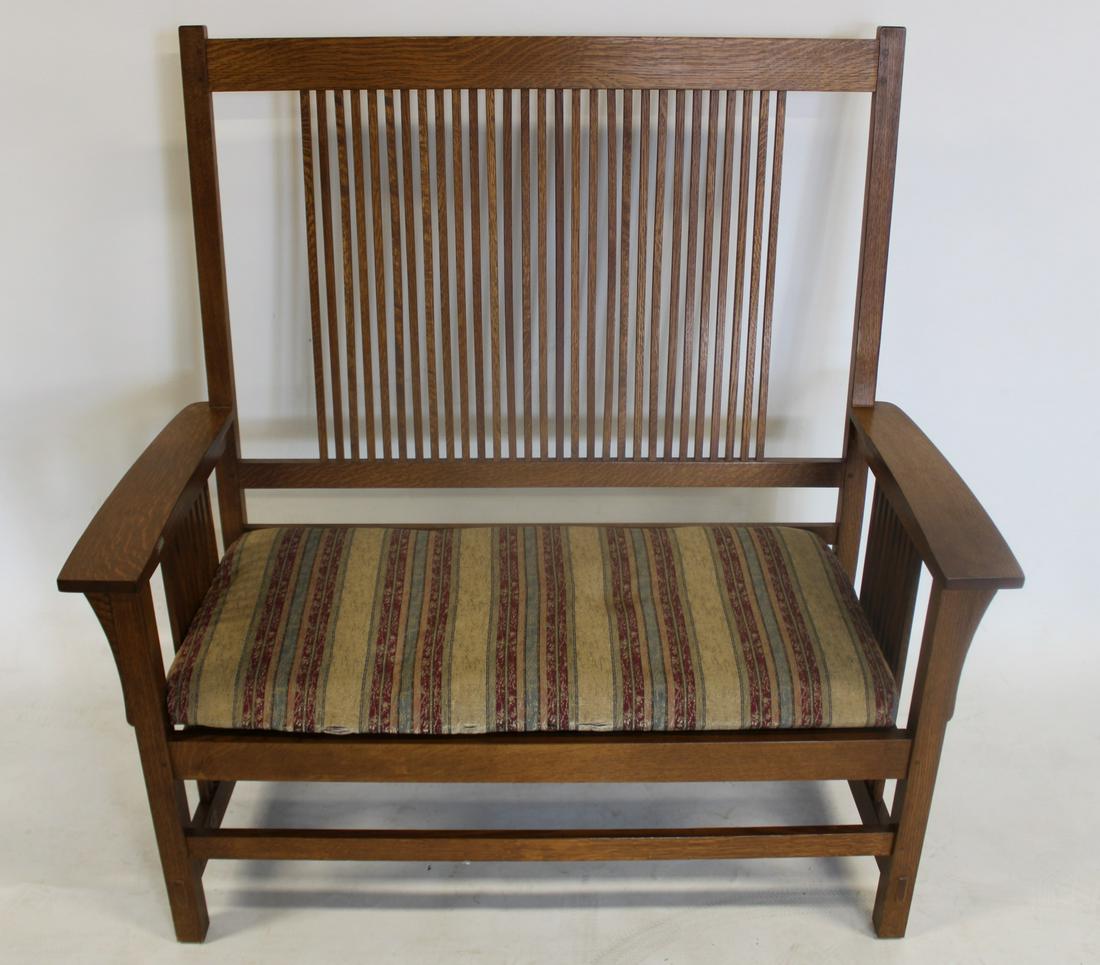 Stickley Audi Oak Arts & Crafts High Back Settee. (1 of 6)