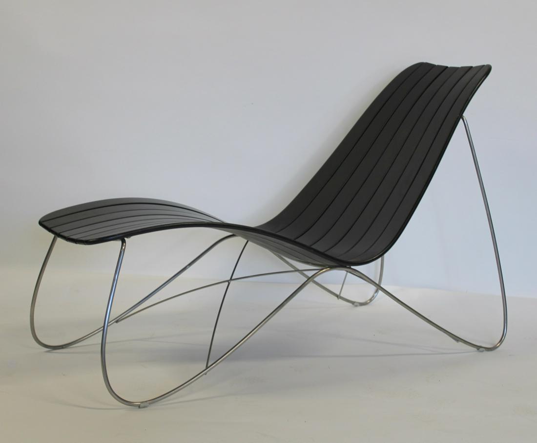 Vintage Sifas Ebonized Wood & Chrome Chaise.: Signed on back. From an East Side NYC estate. - Dimensions: 35" h x 56" w x 24" d