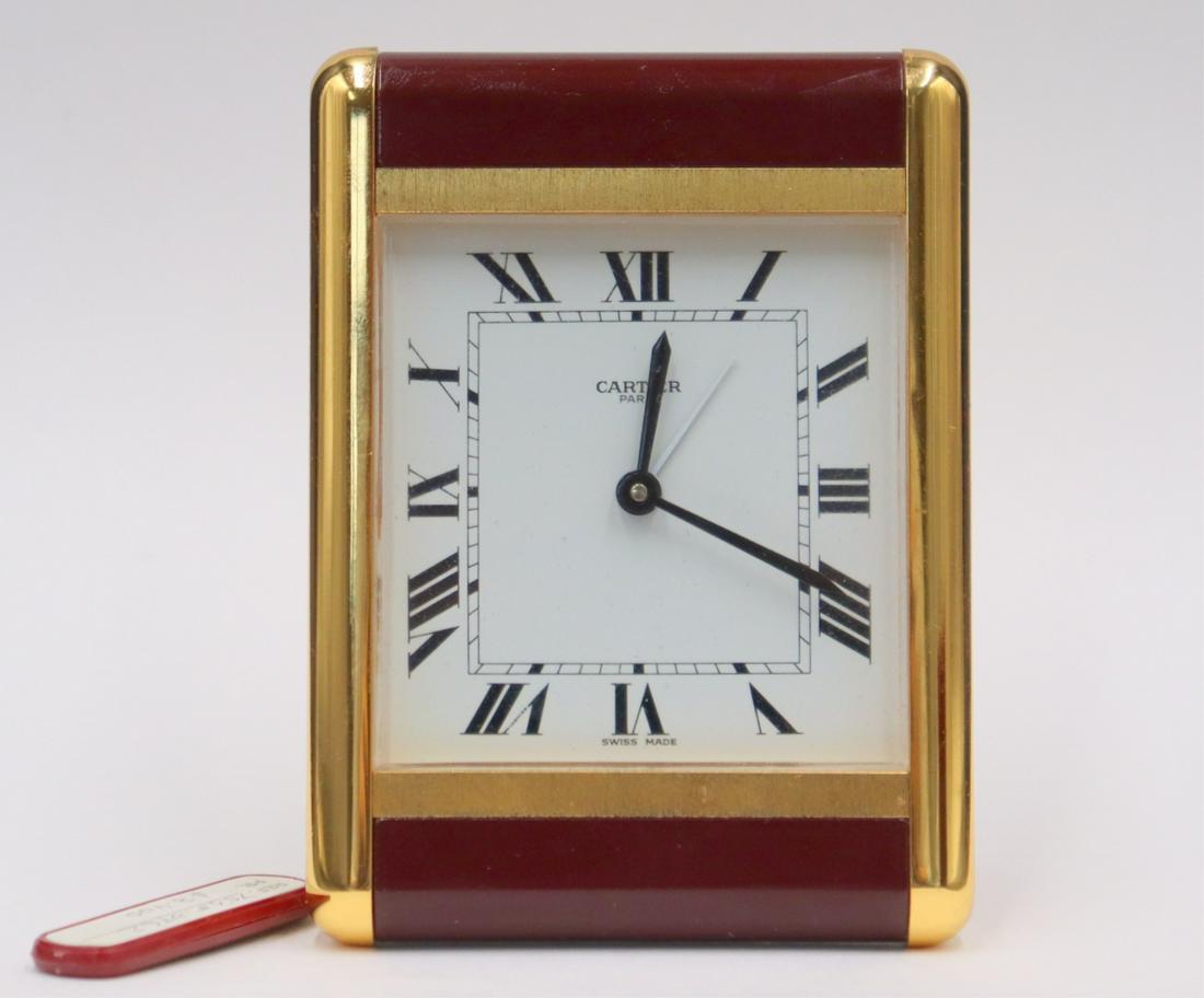 JEWELRY. Cased Cartier Tank Desk Clock. (1 of 11)