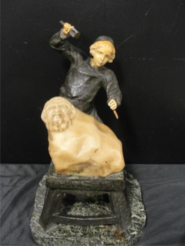 CECCARELLI, E. Bronze of Sculptor on Marble Base.: Great quality, signed. Ezio Ceccarelli, Italian, 1865 - 1927. From a Westchester, NY collector. Dimensions: 17.5" x 9."