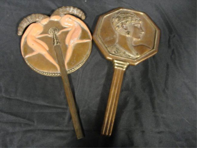 ERTE. 2 Signed Bronze Mirrors.: Nice original patina. Both signed. From a Westchester, NY collector. Dimensions: Approx. 10."