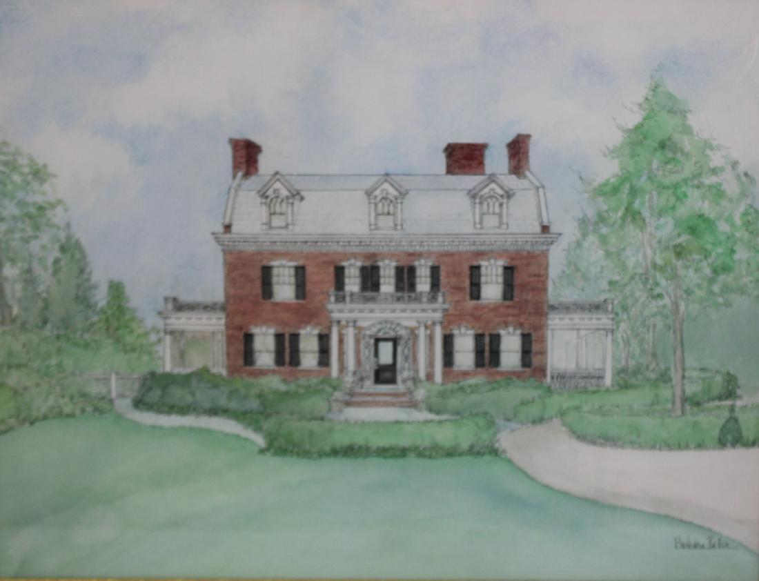 Barbara Bellin Signed Watercolor Stately Home. (1 of 4)