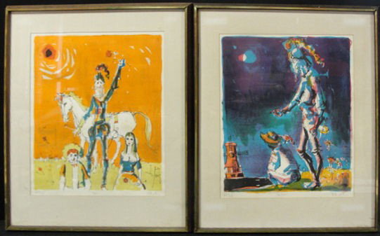 HOLLINGSWORTH, Alvin Carl. Pair of Lithographs of: Don Quixote. "The Duo" 20.25" high x 17" wide & "The Trio" 19.25" high x 16.5" wide. Both artists proofs, pencil signed lower right. Alvin Carl Hollingsworth, African-American, 1928 - 2000. From a New