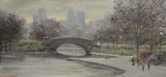 BOGDANOVIC, Bogomir O/B NYC Skyline From Central: Park. Signed lower left. Bogomir Bogdanovic Yugoslavian, 1923-; active in New York from 1957 on. From a Larchmont, NY estate. Dimensions: 17" high x 35" wide.