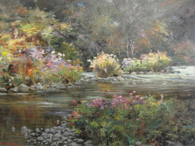 BOGDANOVIC, Bogomir. Impressionist Oil on Masonite: Signed and dated lower left. Bogomir Bogdanovic Yugoslavian, 1923-; active in New York from 1957 on. From a Larchmont, NY estate. Dimensions: 30" high x 40" wide.