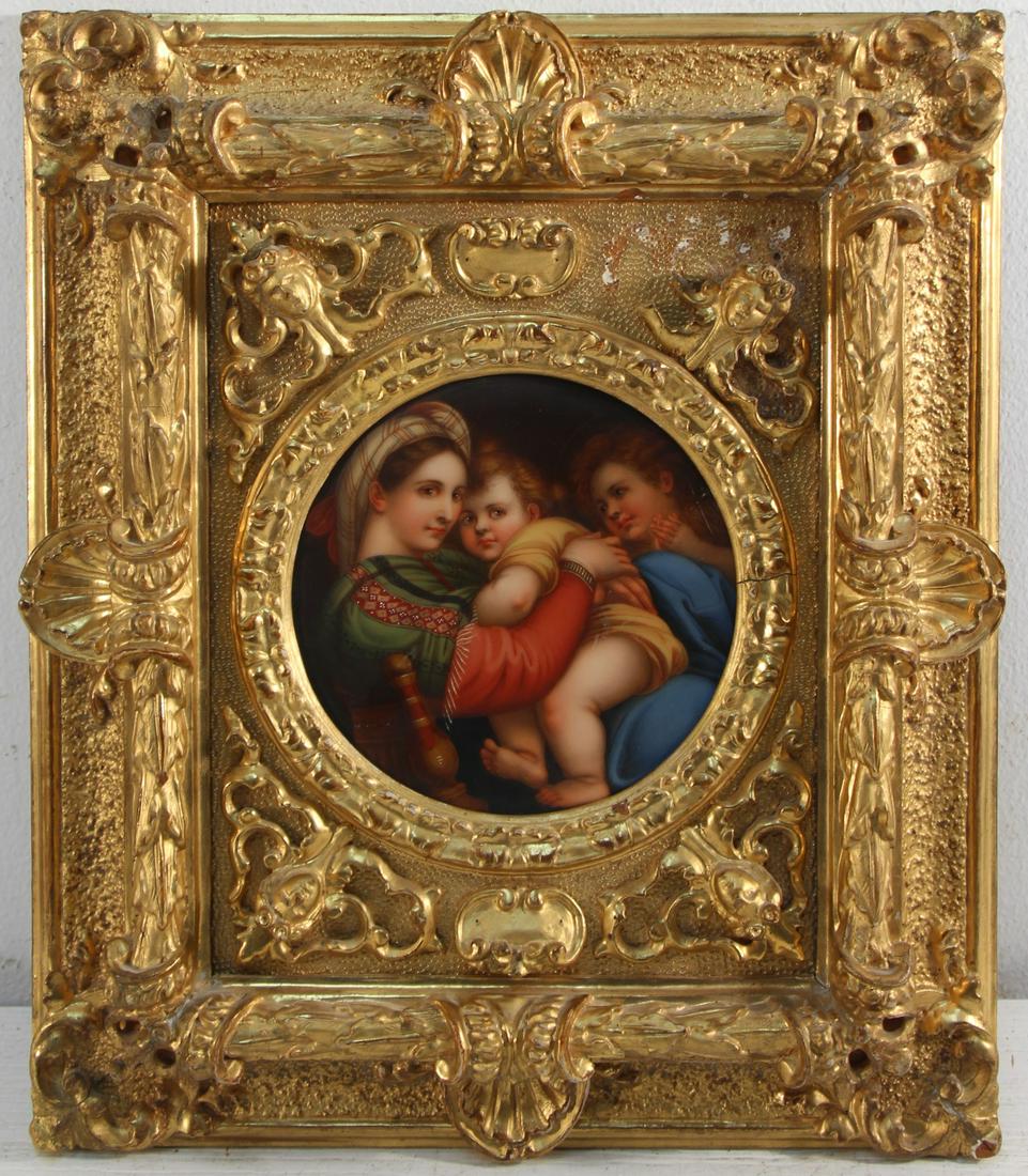 AFTER RAPHAEL: Painting on enamel. Madonna and Child. From a Harrison, NY collection. - Dimensions: Sight: 5.5" diam.