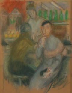 WILLIAM GLACKENS (AMERICAN, 1870-1938).: Pastel. "Study for the Soda Fountain". From a Westchester, NY collection. - Dimensions: Sight: 9" high x 7" wide