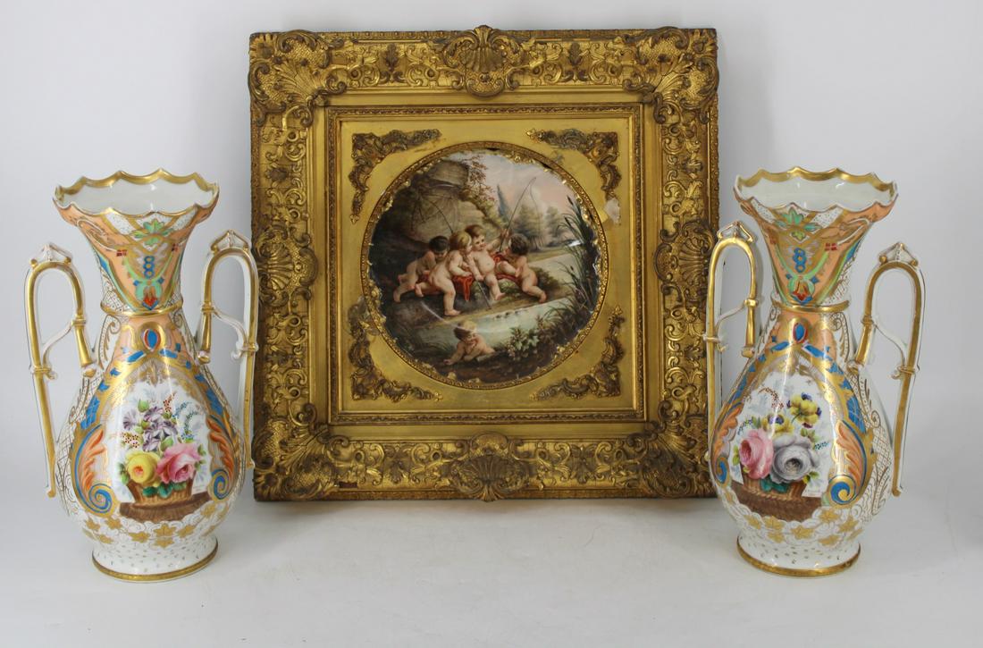 An Antique Pair Of Paris Porcelain Vases & A (1 of 15)
