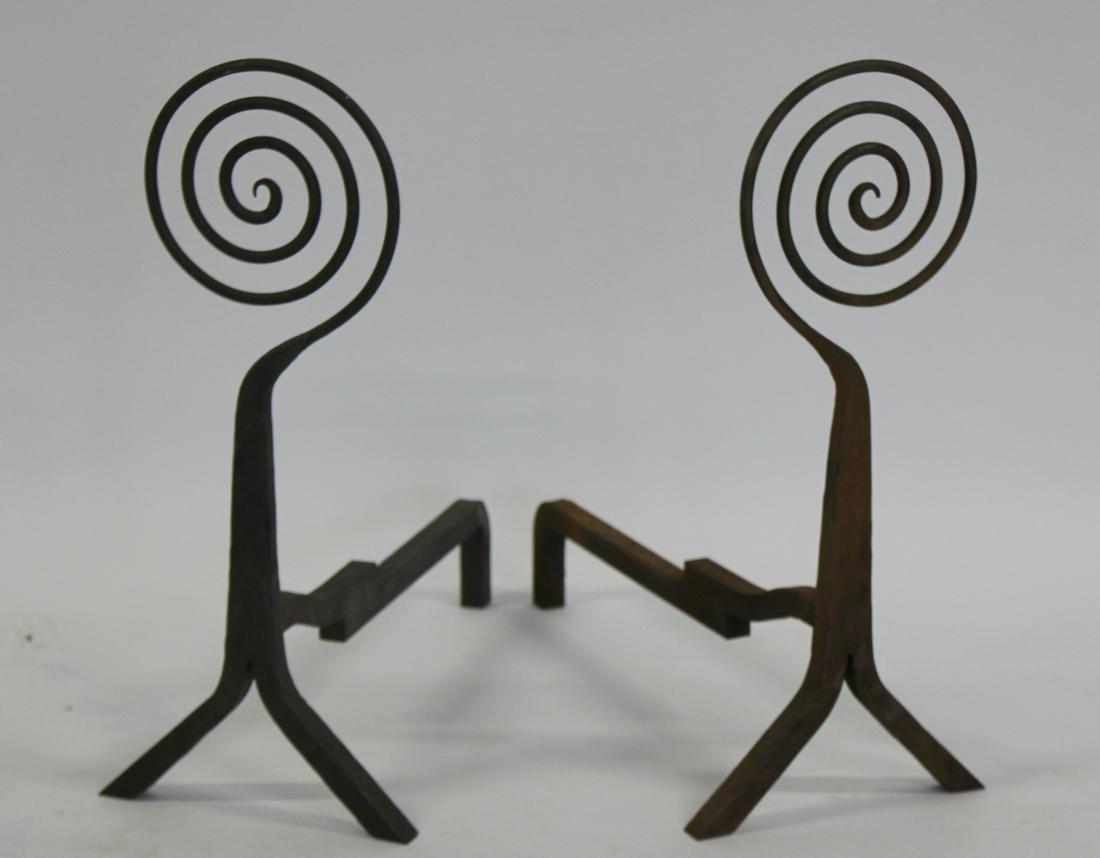 A Pair Of Wrought Iron Andirons. (1 of 5)