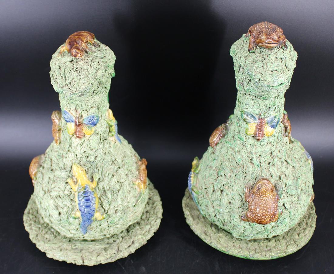 Pair Of Palissy Style Majolica Lidded Ewers. (1 of 20)