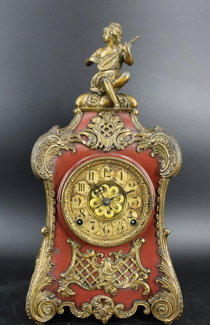 Antique Tole Painted Metal Clock With Figural (1 of 7)