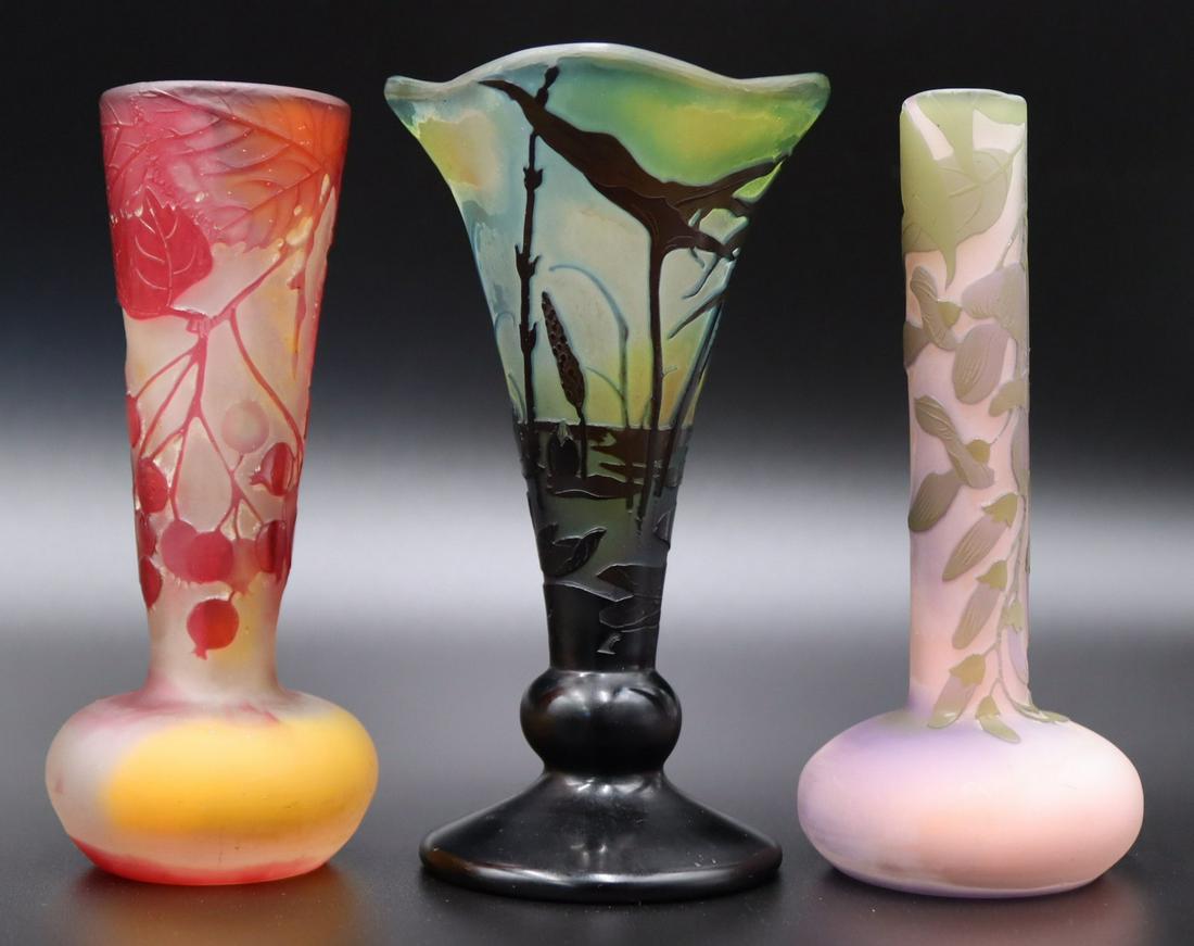 Grouping of (3) Galle Art Glass Cabinet Vases. (1 of 12)
